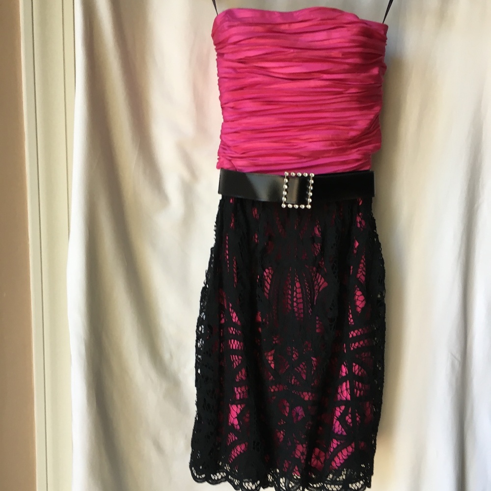 Betsy Johnson Ruched Pink and Black party dress